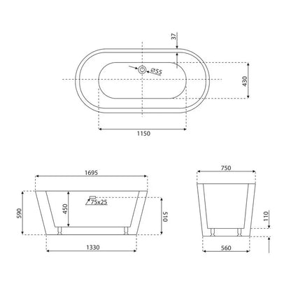 Stone Grey Oval Bath